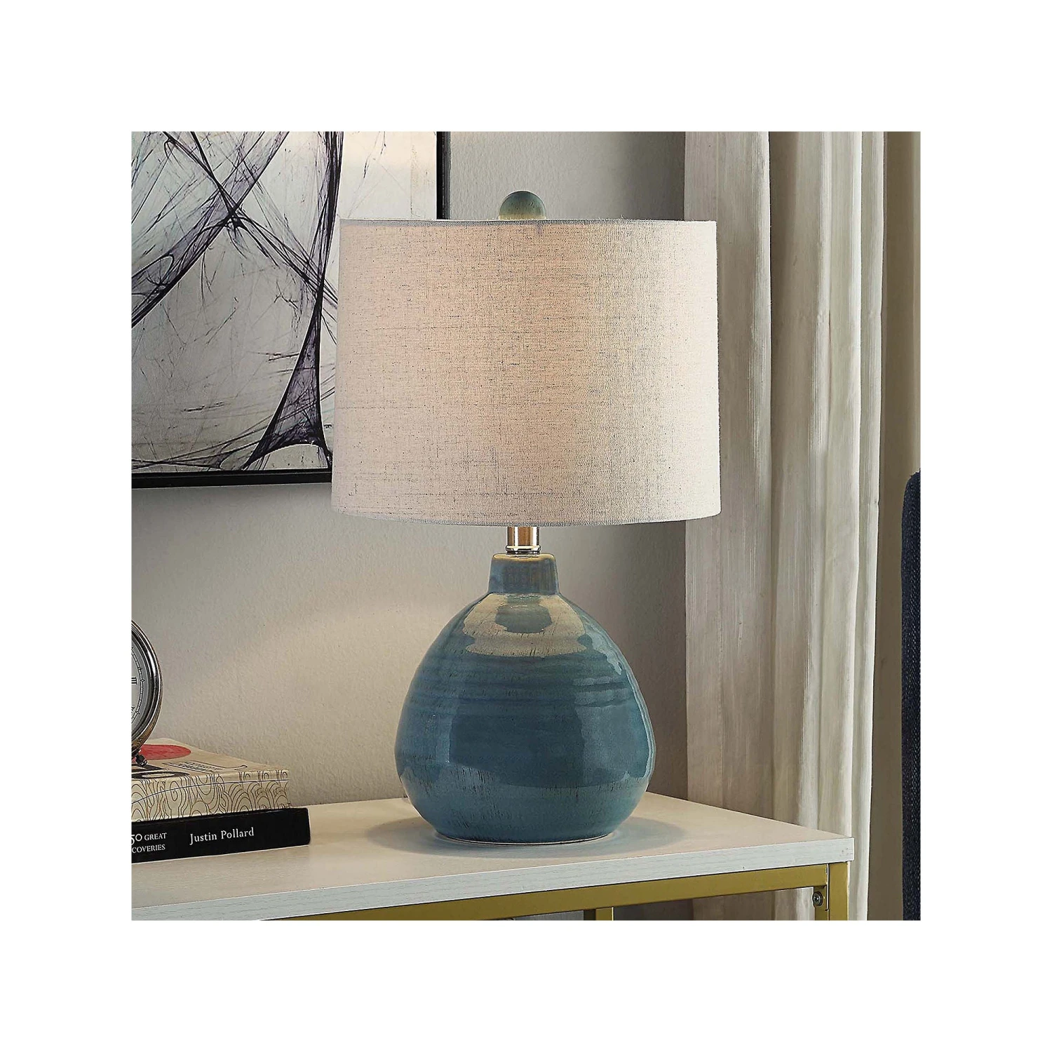 StyleCraft Stylecraft 20" Teal Ceramic With Natural Linen Hardback Shade Table Lamp L22019JCDS - Teal Blue BLUE DROPSHIP ONE SIZE 3 StyleCraft Stylecraft 20" Teal Ceramic With Natural Linen Hardback Shade Table Lamp L22019JCDS - Teal Blue BLUE DROPSHIP ONE SIZE - Image 3