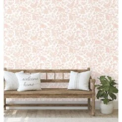 York Wallcoverings York Wallcoverings PSW1343RL 45 Sq Ft Botanical Bunnies Pink Peel And Stick Non-woven Wallpaper