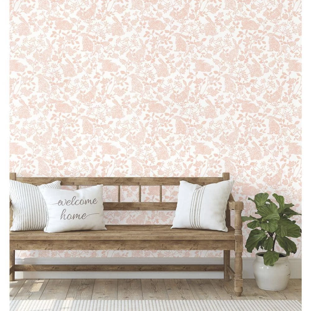 York Wallcoverings York Wallcoverings PSW1343RL 45 Sq Ft Botanical Bunnies Pink Peel And Stick Non-woven Wallpaper 1 York Wallcoverings York Wallcoverings PSW1343RL 45 Sq Ft Botanical Bunnies Pink Peel And Stick Non-woven Wallpaper